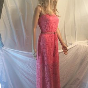Women's Small Coral lace Overlay Maxi